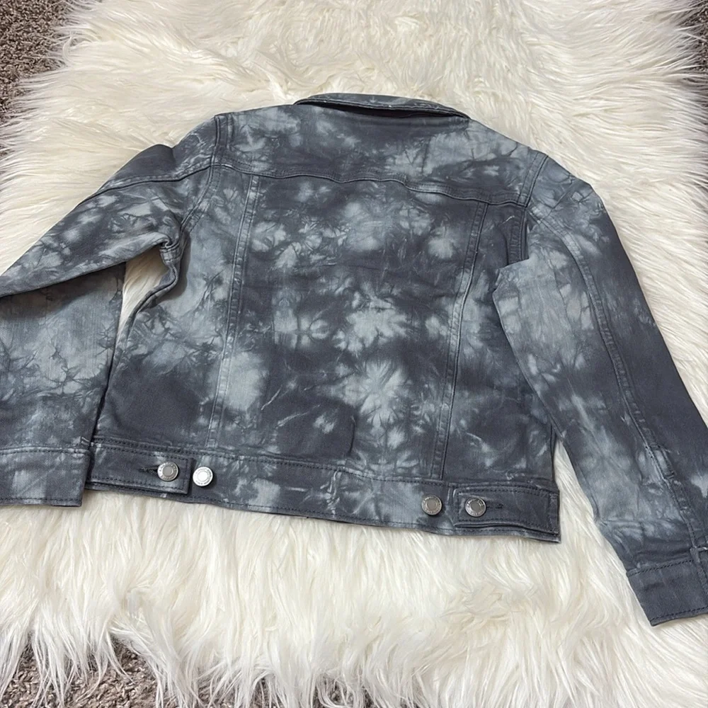 NWT Lands End Girls Youth Long Sleeve Button Up Tie Dye Denim Jacket Size XS 4-5